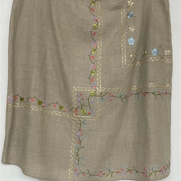100% Linen Tan with Embroidery pattern skirt! Deane & White! Size 14 Side zipper - Picture 3 of 4